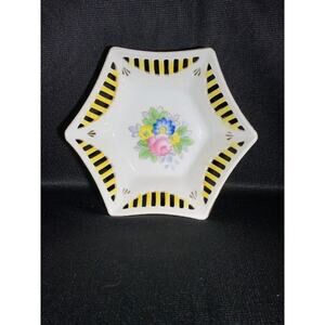 Porcelain Gold Castle Japan Hexagon Trinket Dish